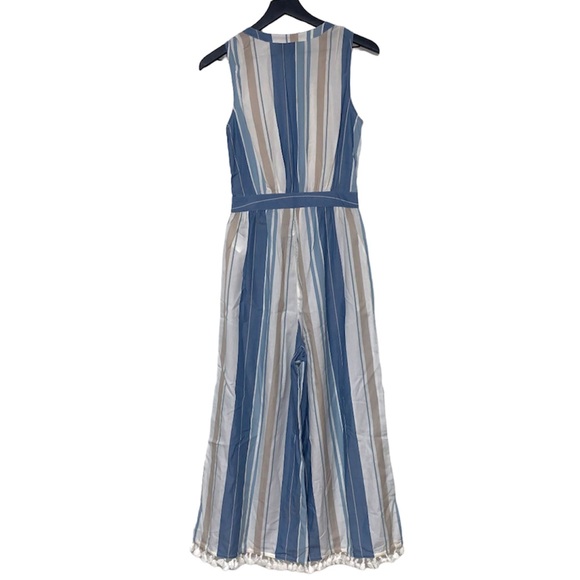 ANTHROPOLOGIE Cleobella Blue Ivory Striped Tassel Canela Wide Leg Jumpsuit Small - Picture 6 of 12